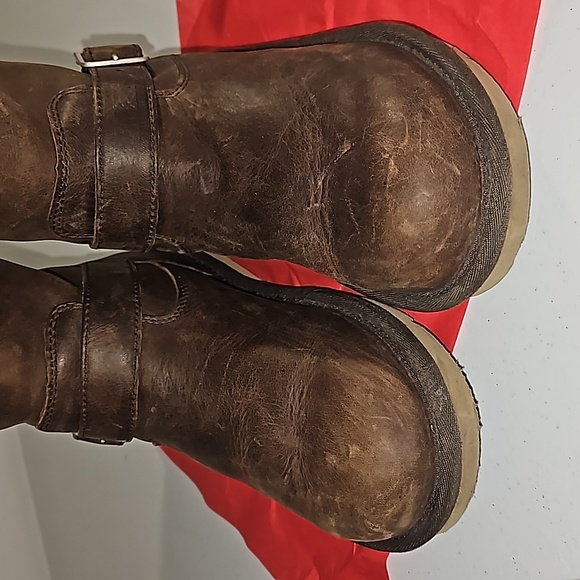 UGG Australia Kensington Toast Tall Shearling Boots Brown Leather Size 7 VGUC - Picture 12 of 16